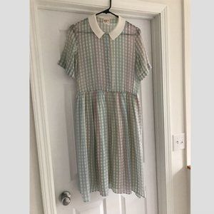 Adorable pastel gingham vintage collared dress